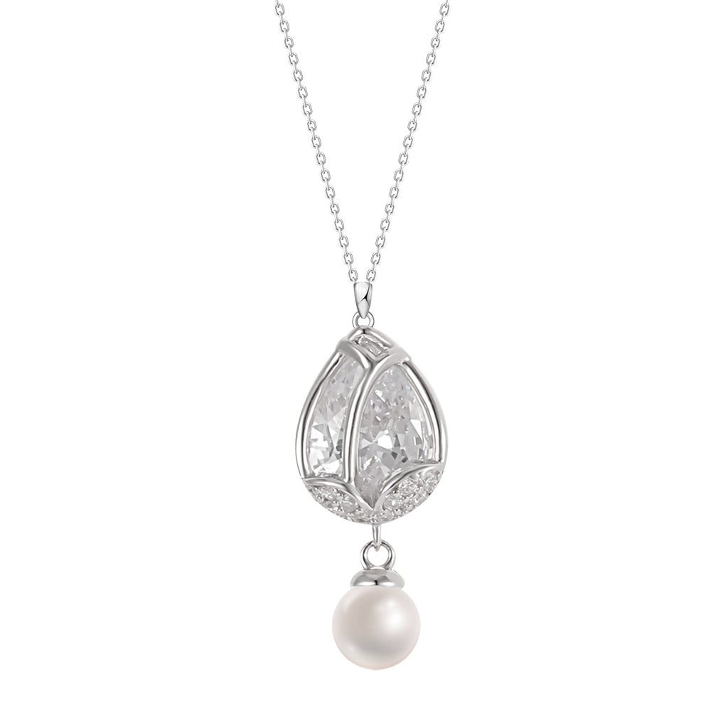 Veyra Teardrop Zirconia Bead Pendant Necklace - 925 Silver