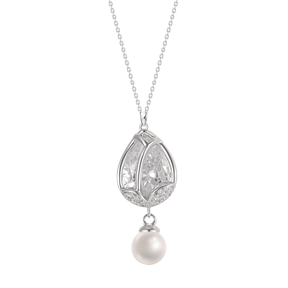Veyra Teardrop Zirconia Bead Pendant Necklace - 925 Silver