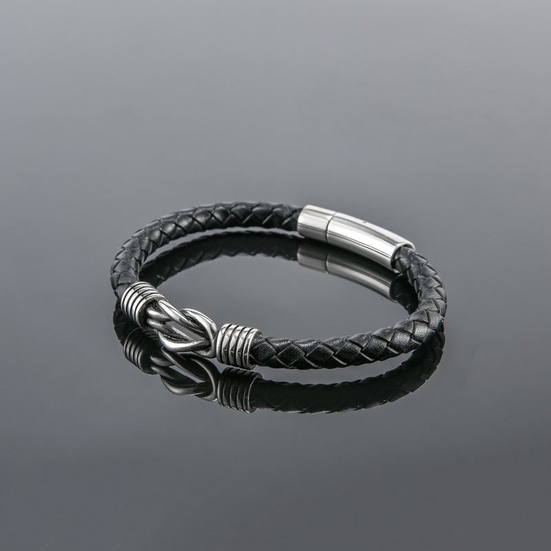 Veyra Herrenarmband Leder & Edelstahl – Geflochten