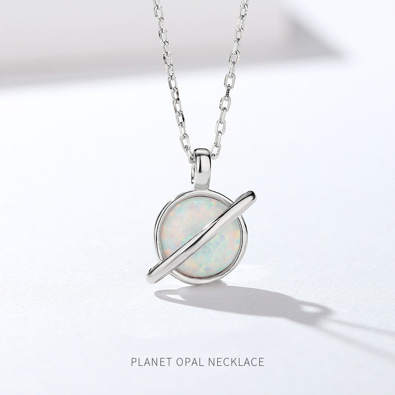 Veyra Opal Planet Halskette – 925 Silber Nische Design Damen
