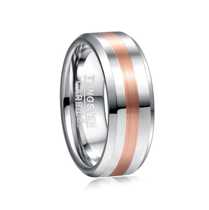 Veyra Wolfram Ring 8mm Gebürstet – Silber & Roségold Herren