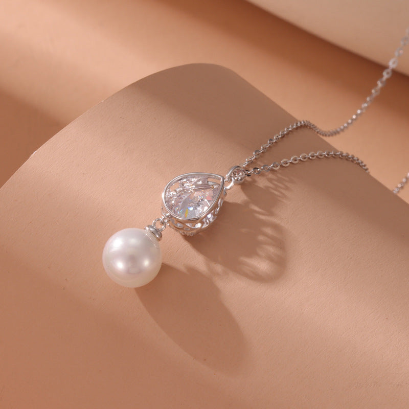 Veyra Teardrop Zirconia Bead Pendant Necklace - 925 Silver