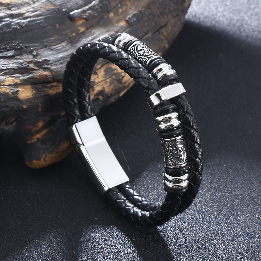 Veyra Herrenarmband Viking Leder Doppellagig – Edelstahl