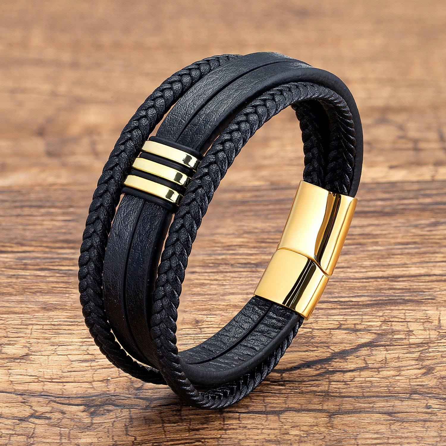 Veyra Leather & Stainless Steel Bracelet – Magnetic Clasp Unisex