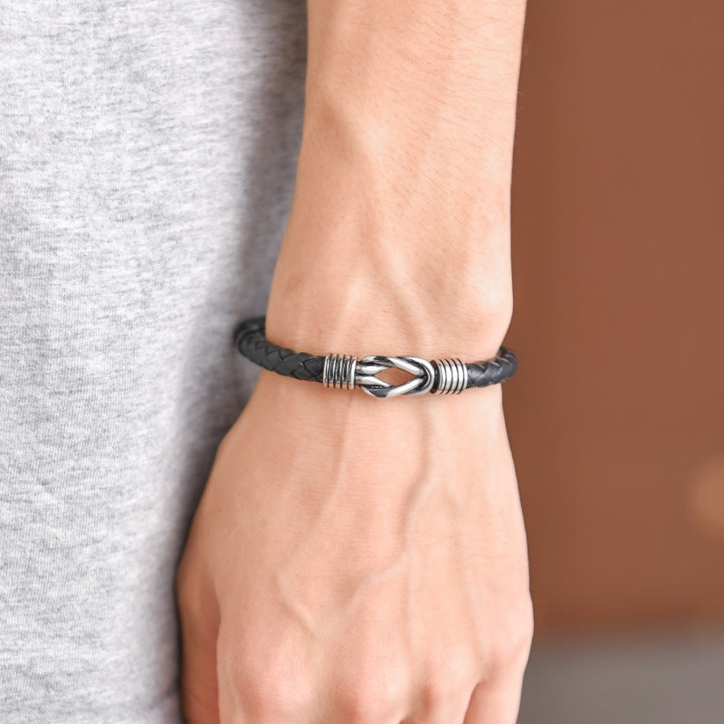 Veyra Herrenarmband Leder & Edelstahl – Geflochten