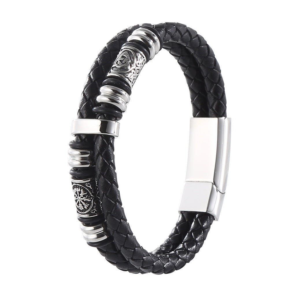 Veyra Herrenarmband Viking Leder Doppellagig – Edelstahl