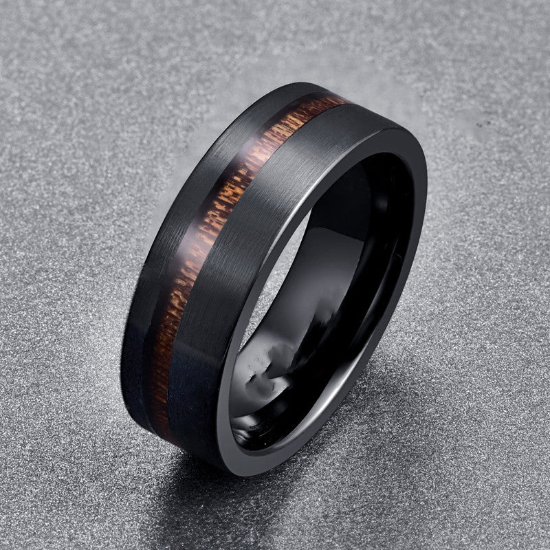 Veyra Wolfram Ring with Acacia Wood – Matte Black Unisex