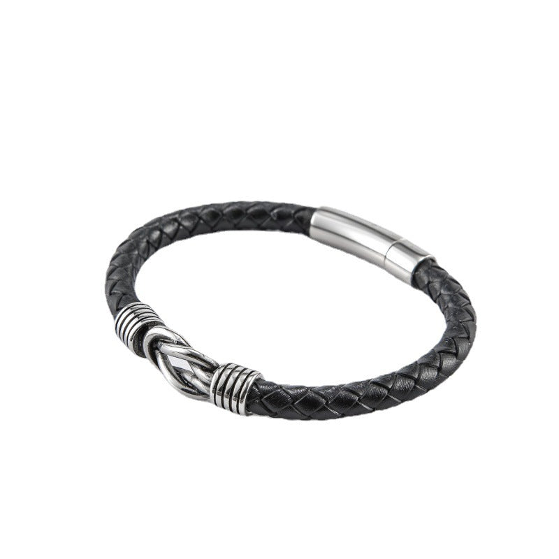 Veyra Herrenarmband Leder & Edelstahl – Geflochten