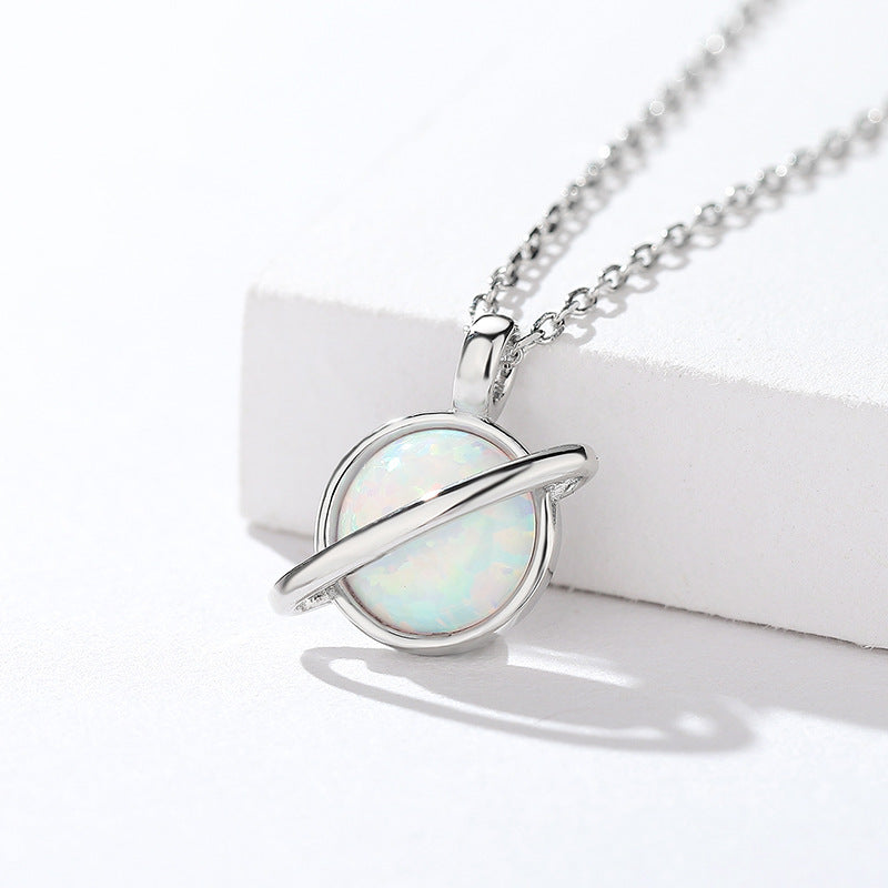 Veyra Opal Planet Halskette – 925 Silber Nische Design Damen