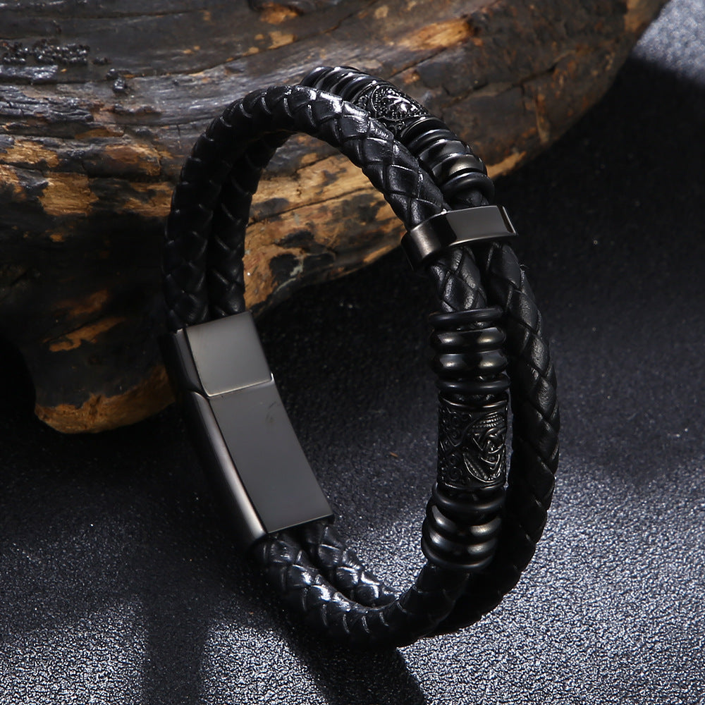 Veyra Herrenarmband Viking Leder Doppellagig – Edelstahl