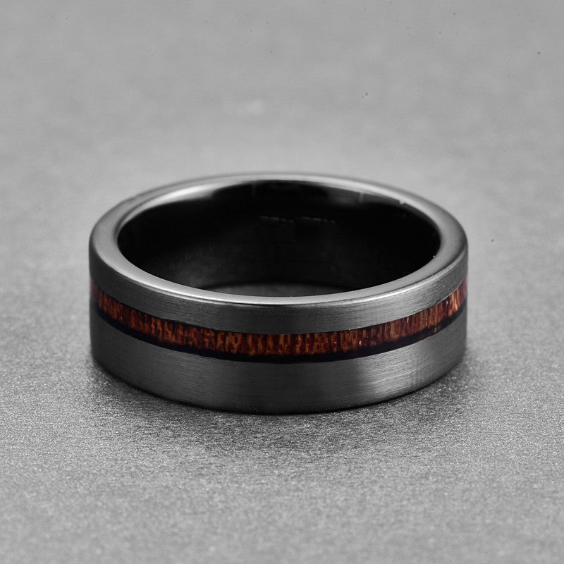 Veyra Wolfram Ring mit Akazienholz – Schwarz Matt Unisex