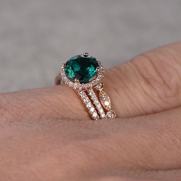 Veyra Ring Set Smaragd – 14K Rosegold Dreiteiler