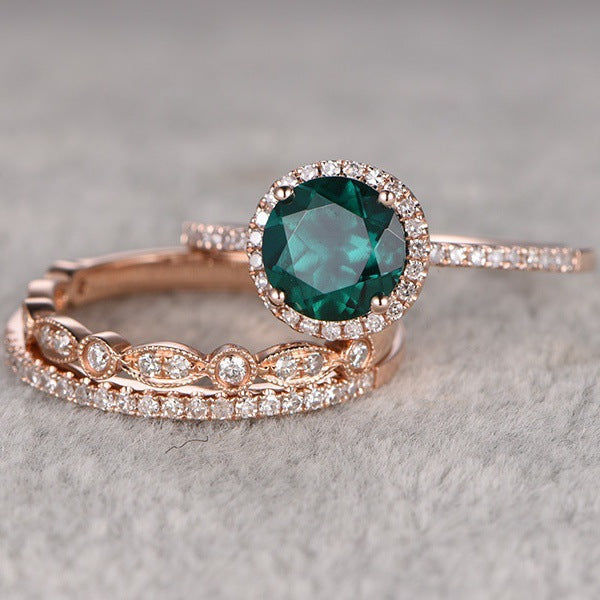 Veyra Ring Set Smaragd – 14K Rosegold Dreiteiler