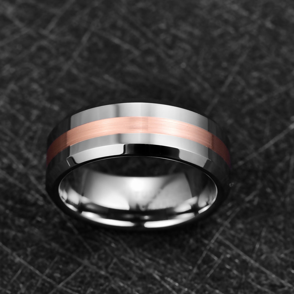 Veyra Wolfram Ring 8mm Gebürstet – Silber & Roségold Herren