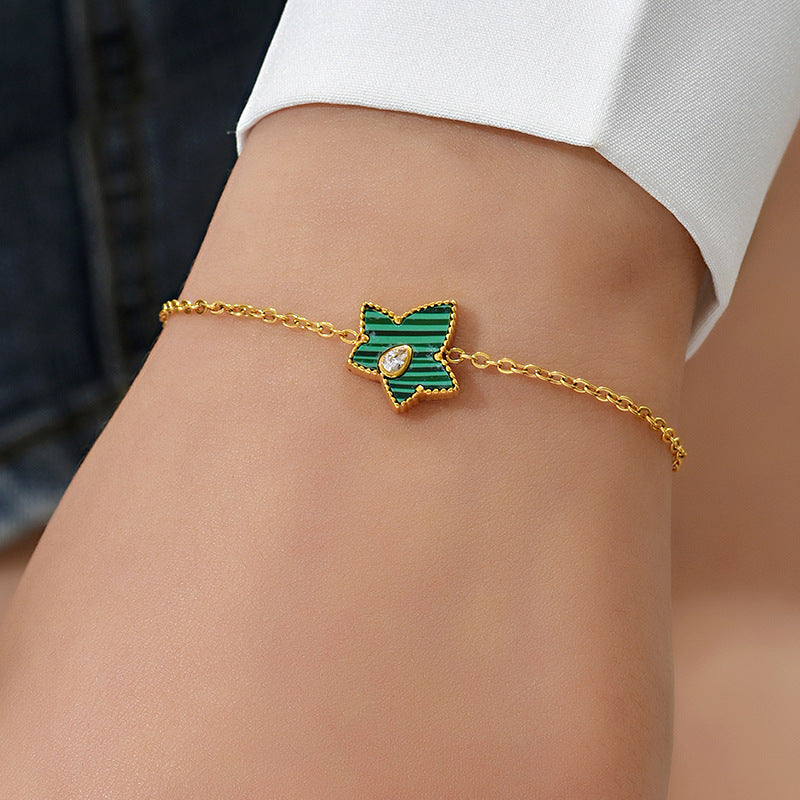 Veyra Armband Malachit – 18K Gold Edelstahl
