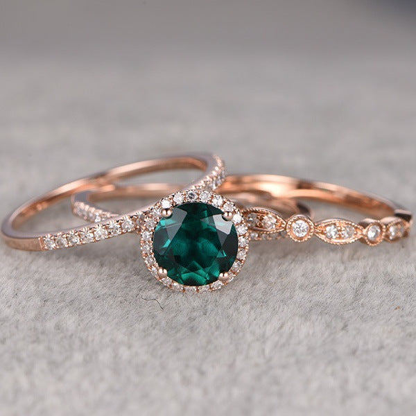 Veyra Ring Set Smaragd – 14K Rosegold Dreiteiler