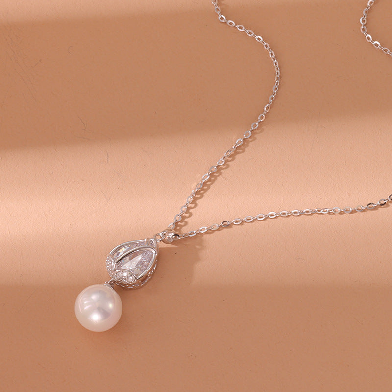 Veyra Teardrop Zirconia Bead Pendant Necklace - 925 Silver